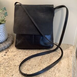 Le Donne Black Leather Flap Over Crossbody Bag